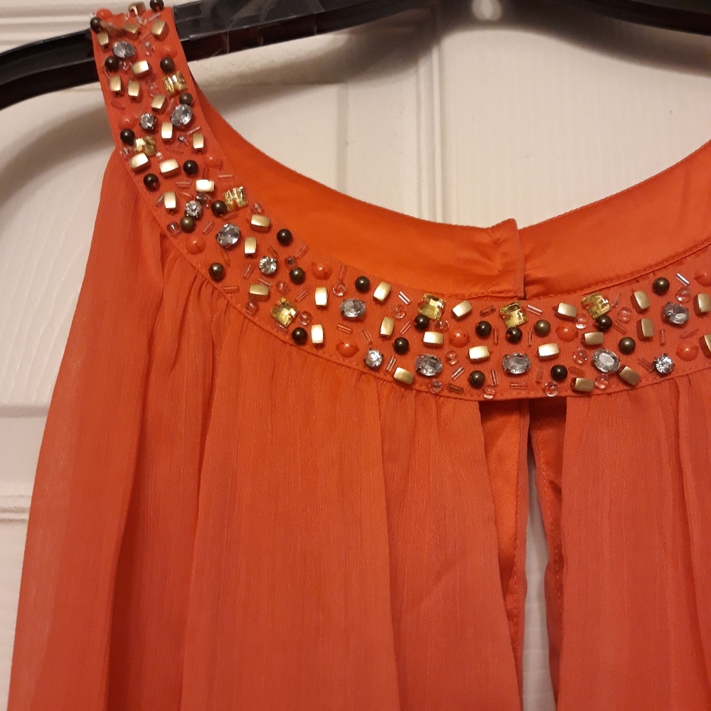 Vince Camuto Women's 18W Jeweled Beaded Orange Chiffon Shift Dress, Keyhole NWOT - Picture 11 of 11